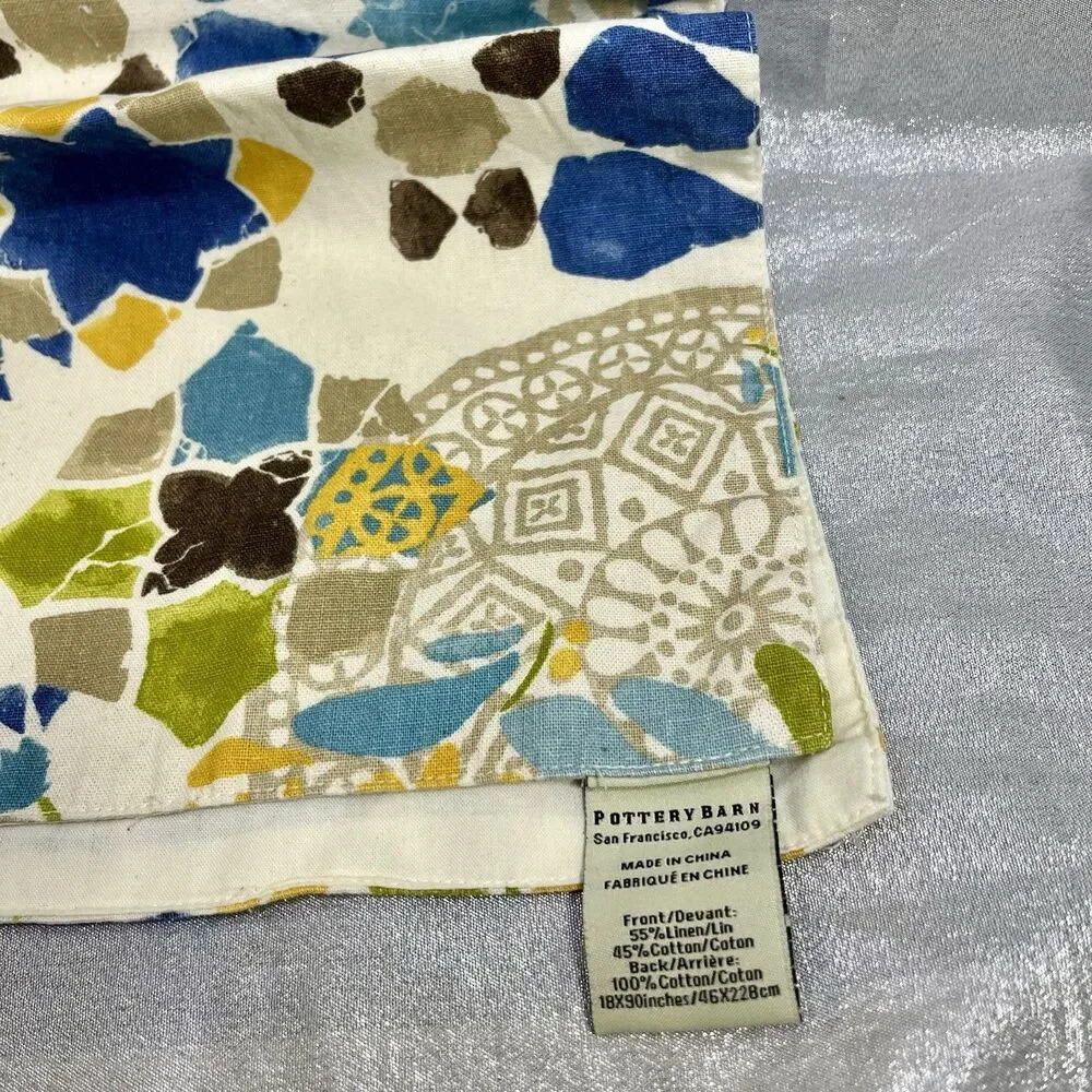 POTTERY BARN Table Runner Floral Tropical Linen/Cotton Blend 18x88